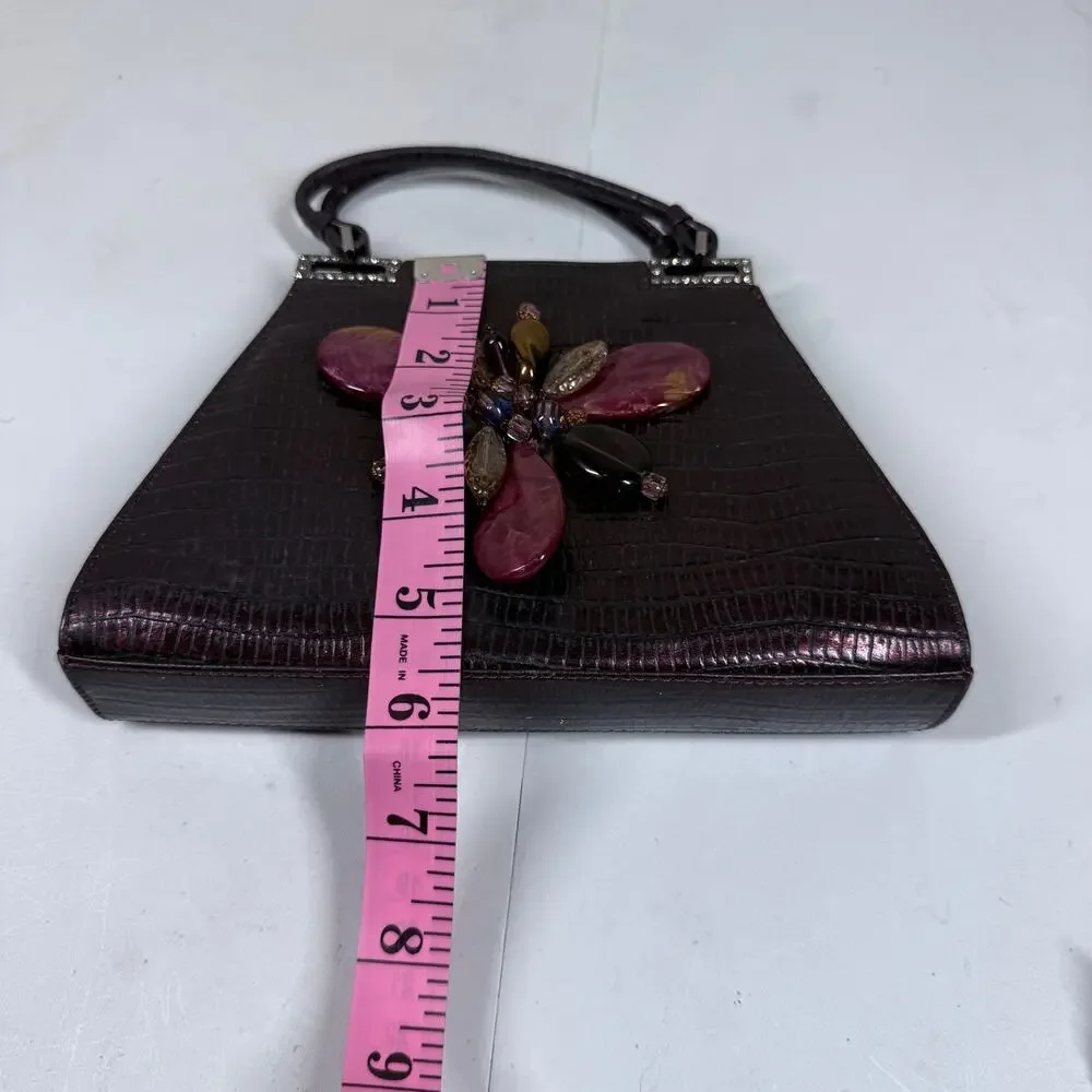 Vintage Badgley Mischka Clutch Red Leather Croc - Picture 7 of 10